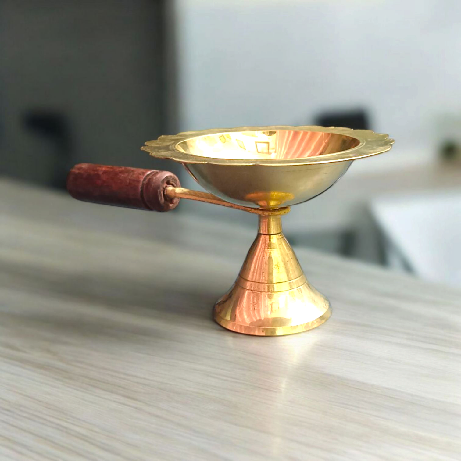 Brass Dhoop Dani With Wooden Handle Malawala