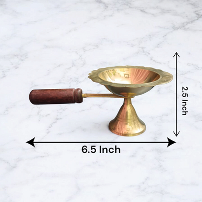 Brass Dhoop Dani With Wooden Handle Malawala