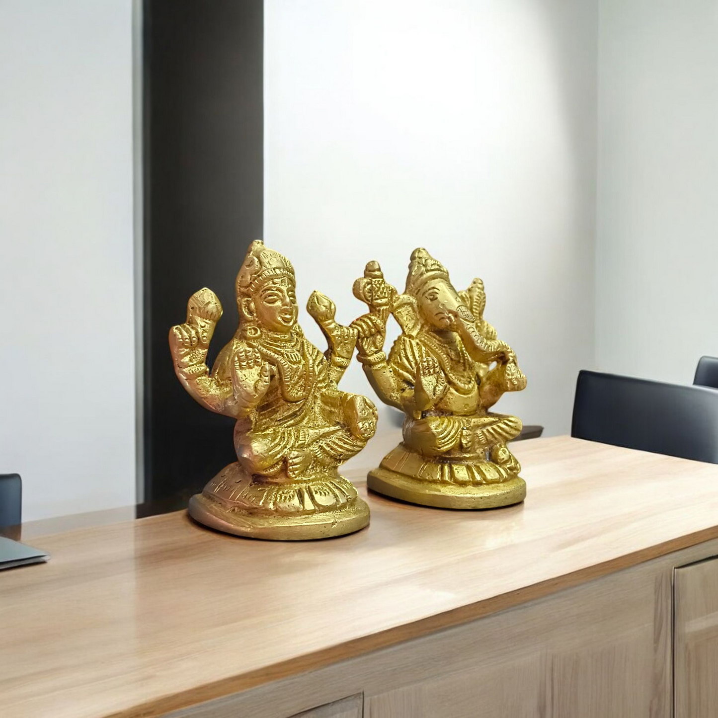 Brass Lakshmi Ganesh Murti featuring intricate detailing, ideal for wealth, success, and elegant spiritual decor