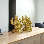 Brass Lakshmi Ganesh Murti featuring intricate detailing, ideal for wealth, success, and elegant spiritual decor