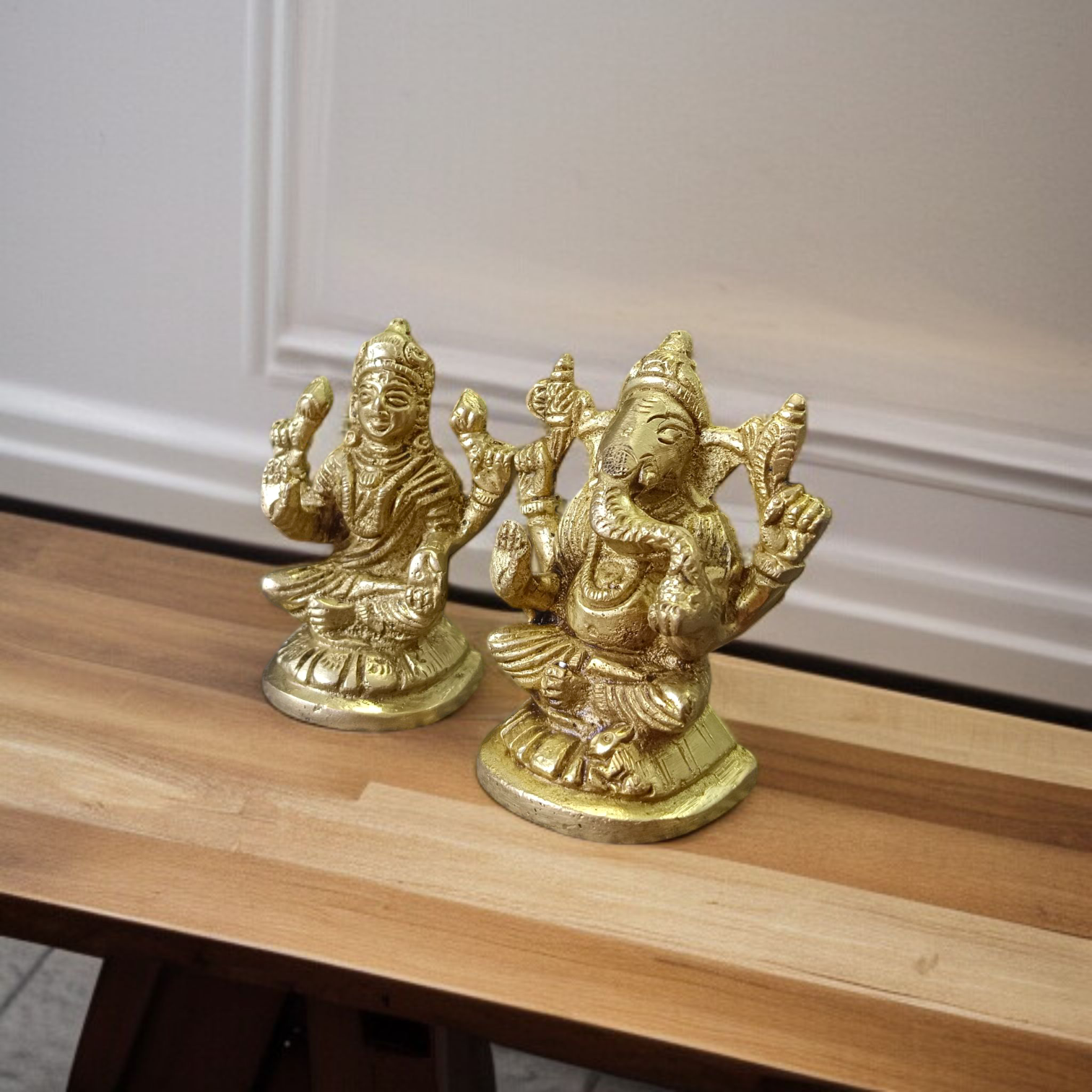 Brass Lakshmi Ganesh Murti featuring intricate detailing, ideal for wealth, success, and elegant spiritual decor