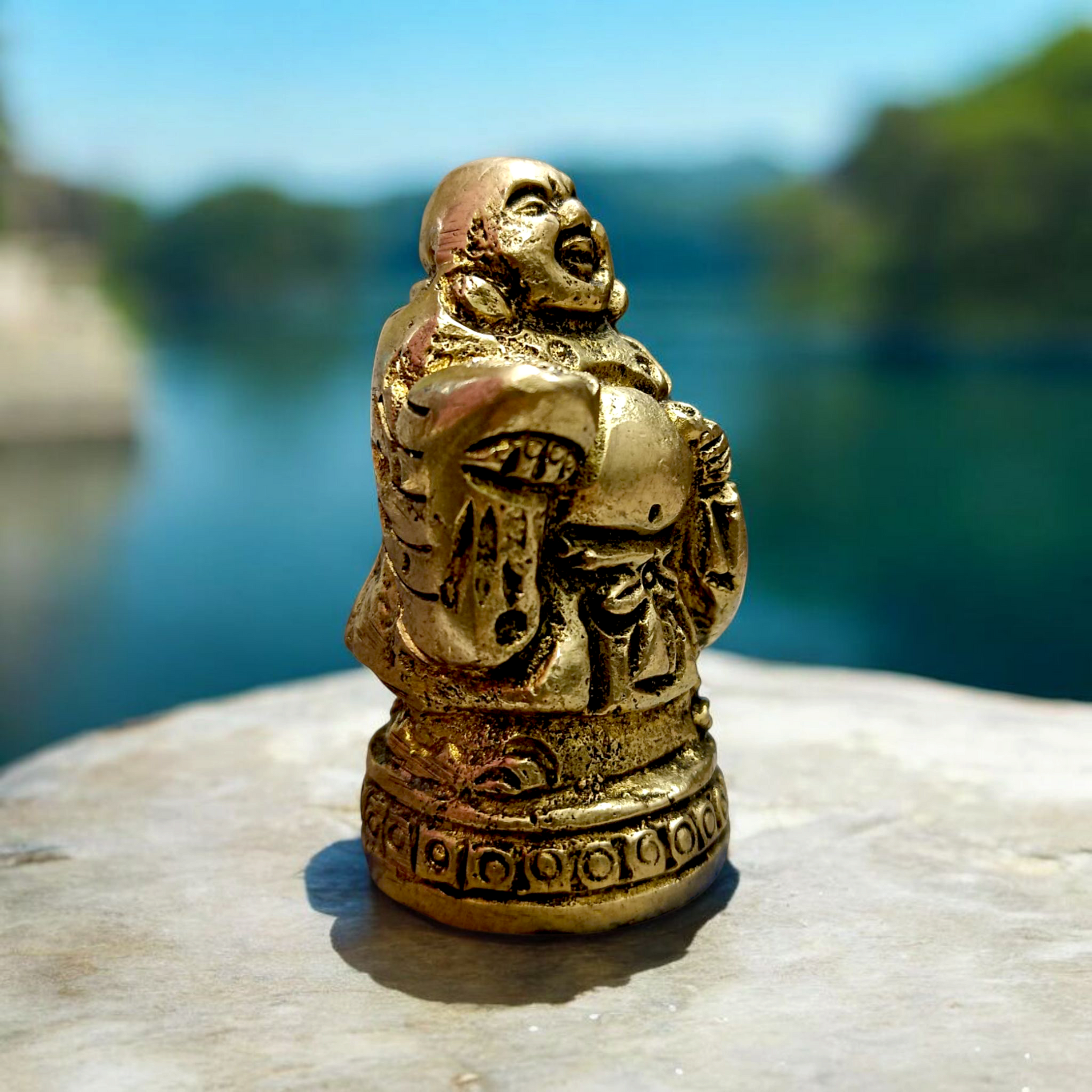 Brass Laughing Buddha | Standing Idol For Good Luck | Malawala