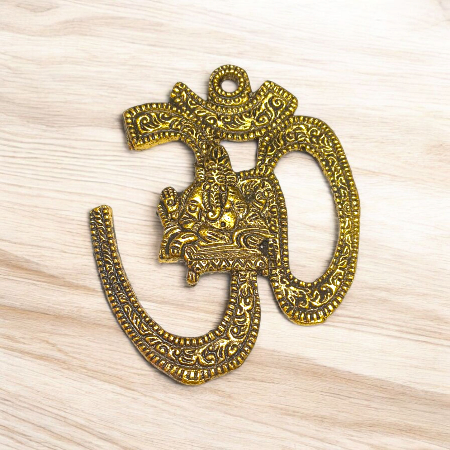 Brass Om Wall Hanging measuring 4x5 inches with intricate Hindu design, ideal for temple, home, or office walls