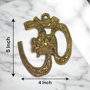 Brass Om Wall Hanging measuring 4x5 inches with intricate Hindu design, ideal for temple, home, or office walls