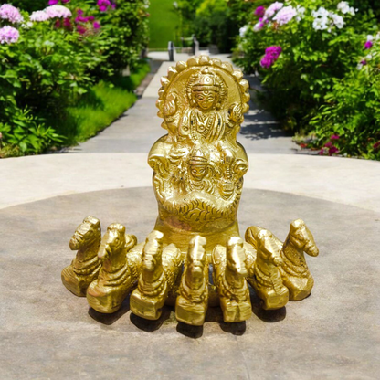 Brass Surya Dev with Rath | Surya Dev Brass Murti | Malawala