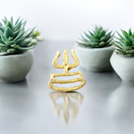 Brass Trishakti Trisul Tilak stamp , designed with a Trishul and three-line Tripund pattern for Shiva devotees