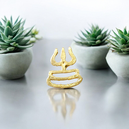 Brass Trishakti Trisul Tilak stamp , designed with a Trishul and three-line Tripund pattern for Shiva devotees