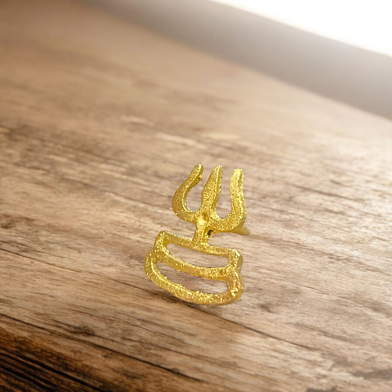 Brass Trishakti Trisul Tilak stamp , designed with a Trishul and three-line Tripund pattern for Shiva devotees