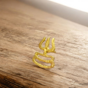 Brass Trishakti Trisul Tilak stamp , designed with a Trishul and three-line Tripund pattern for Shiva devotees