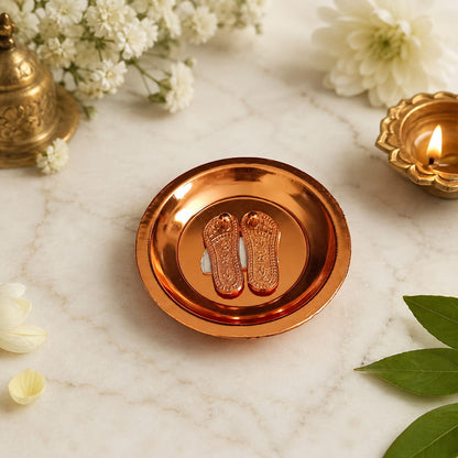 Charan Paduka In Copper with Plate | Bhagwan Ji Ke Charan | Pure Copper Made 7CM | Malawala 