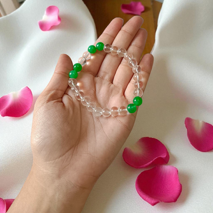 Clear Quartz & Aventurine Healing Bracelet 8MM Stretchable Lab Certified