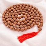 Close-up image of 7 Mukhi Rudraksha Mala 8MM beads showing natural texture and polished finish