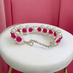 Close-up image of Natural Pink Agate Pearl Bracelet with 8MM Hakik beads on a white background


