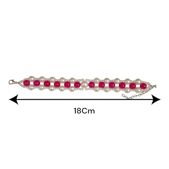 Close-up image of Natural Pink Agate Pearl Bracelet with 8MM Hakik beads on a white background

