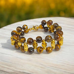 Close-up of Natural Tiger Eye Bracelet with polished 7MM beads on elastic band
