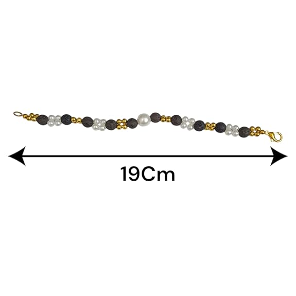 Close-up of a handcrafted lava bracelet featuring genuine lab-certified black lava beads on an elastic cord