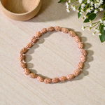 Close-up of an 8MM 2 Mukhi Rudraksha bracelet with uniform brown beads arranged in a stretchable loop on a white background