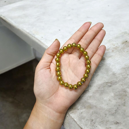 Close Up View of Golden Pyrite Bracelet Lab Certified Pyrite Beads