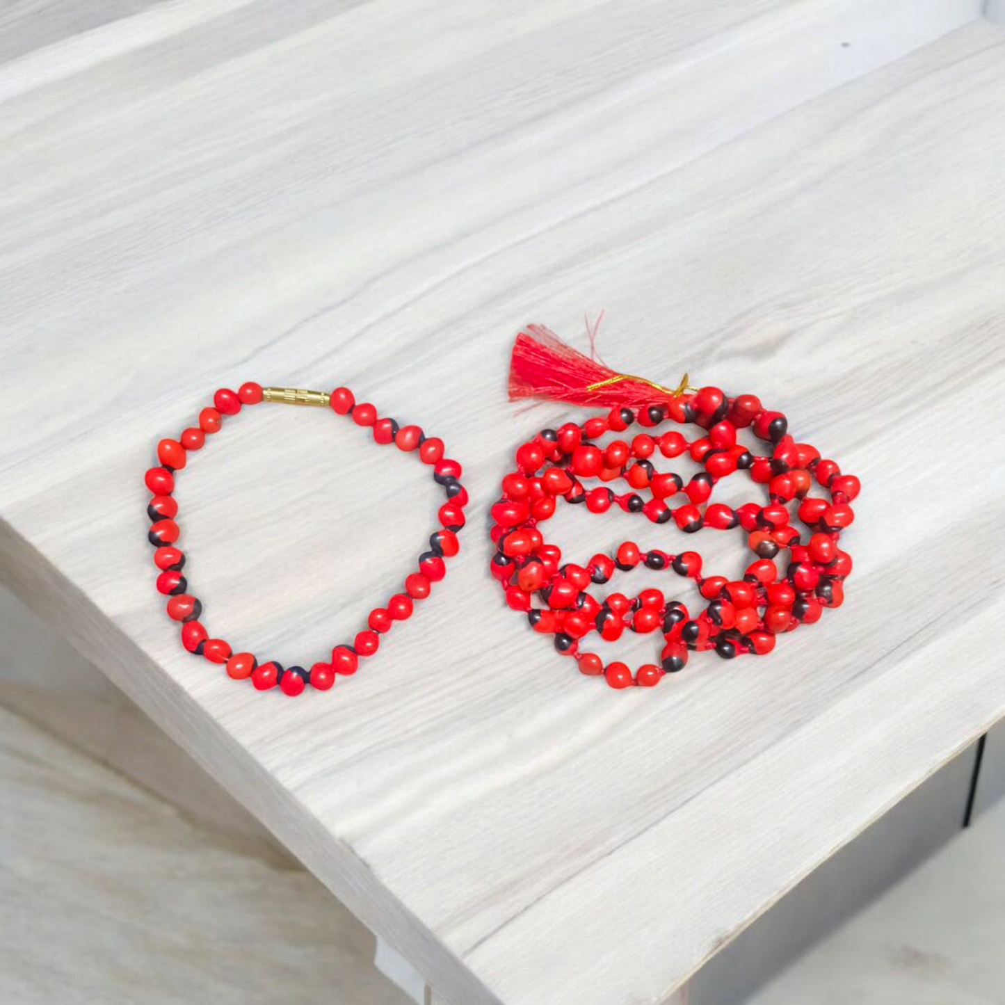 Combo Natural Lal Gunja Mala | Red Chirmi Beads Mala and Red Gunja Bracelet – Natural Lal Gunja Ka Bracelet – Lab Certified – Malawala