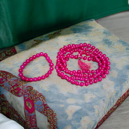 Combo Original Pink Agate Mala – Pure Gulabi Hakik Mala and Pink Agate Bracelet – Pink Hakik Bracelet – Lab Certified – Malawala