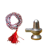 Combo of Parad Mala with 108 beads and Parad Shivling placed on a wooden altar