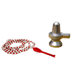Combo of Parad Mala with 108 beads and Parad Shivling placed on a wooden altar