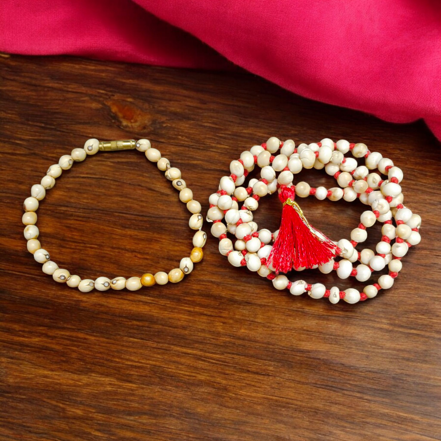 Combo of White Gunja Mala & White Gunja Bracelet | Lab Certified | Malawala