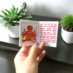 Cover image of Shri Hanuman Chalisa Pocket Size Book in Hindi featuring Lord Hanuman in prayer pose with divine background