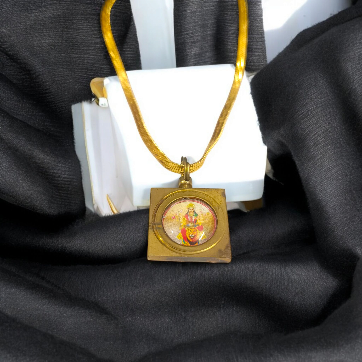 Durga Beesa Locket with Gold Plated Chain - Divine Maa Durga Pendant for Protection & Strength