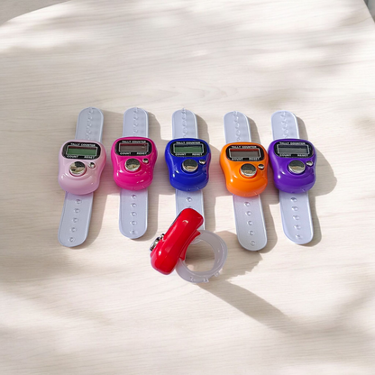 Electronic finger mantra counter with adjustable strap and digital display, suitable for pooja and meditation use
