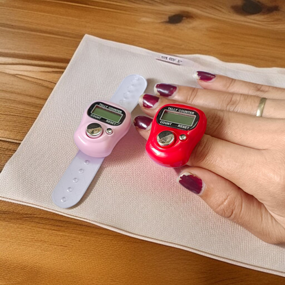 Electronic finger mantra counter with adjustable strap and digital display, suitable for pooja and meditation use