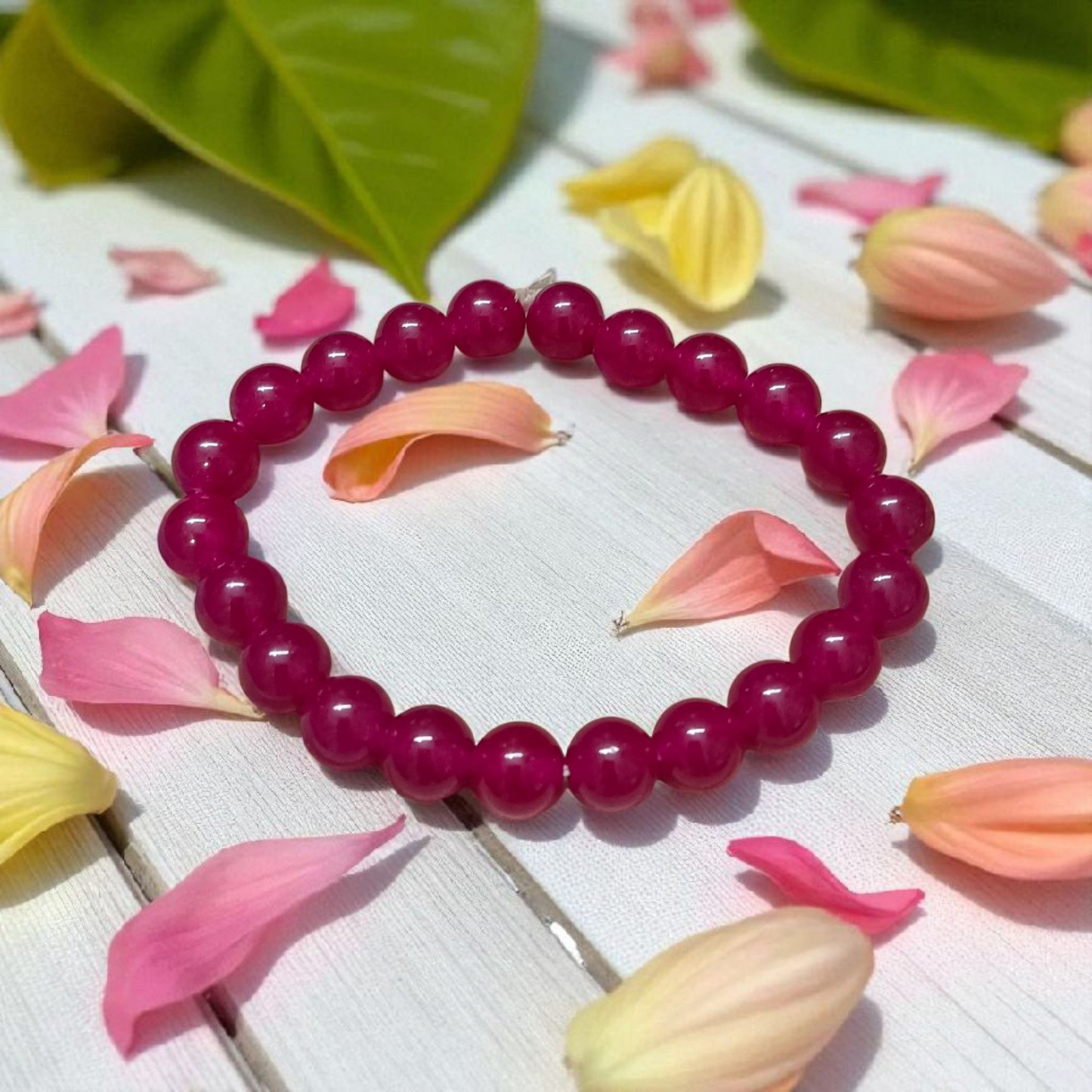 Elegant Pink Onyx Bracelet with 8mm round beads, stretchable design, lab certified crystal for emotional healing

