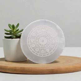 Engraved Zodiac Selenite Crystal Charging Plate for cleansing and recharging crystals by MALAWALA