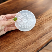 Engraved Zodiac Selenite Crystal Charging Plate for cleansing and recharging crystals by MALAWALA