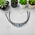 Fancy evil eye anklet for girls with adjustable chain, featuring blue enamel charm and beadwork, ideal for daily wear or special occasions