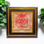 Framed Ganpati Yantra inscribed on natural Bhojpatra, with sacred symbols and wooden casing for display