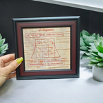 Framed Rahu Yantra hand-drawn on Bhojpatra with red ink, encased in a wooden frame for spiritual use and astrology correction