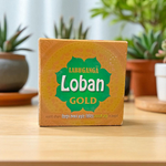 Golden-brown Labhganga Gold Loban resin pieces in a pouch, ready for hawan and pooja rituals