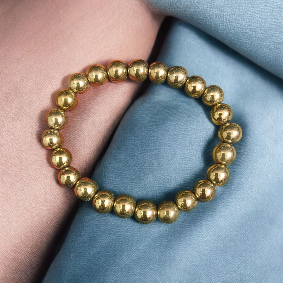 Golden Pyrite Beads Detail of Golden Pyrite Bracelet 8MM Malawala