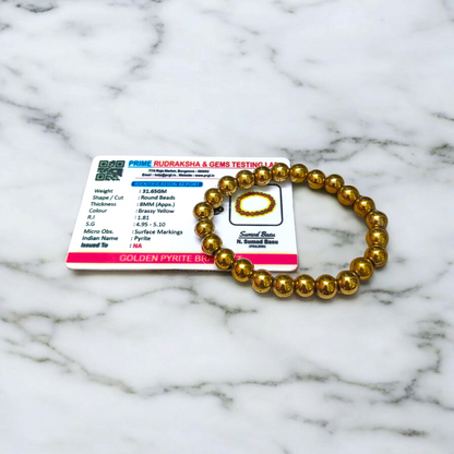 Golden Pyrite Bracelet 8MM Lab Certified Malawala Front View