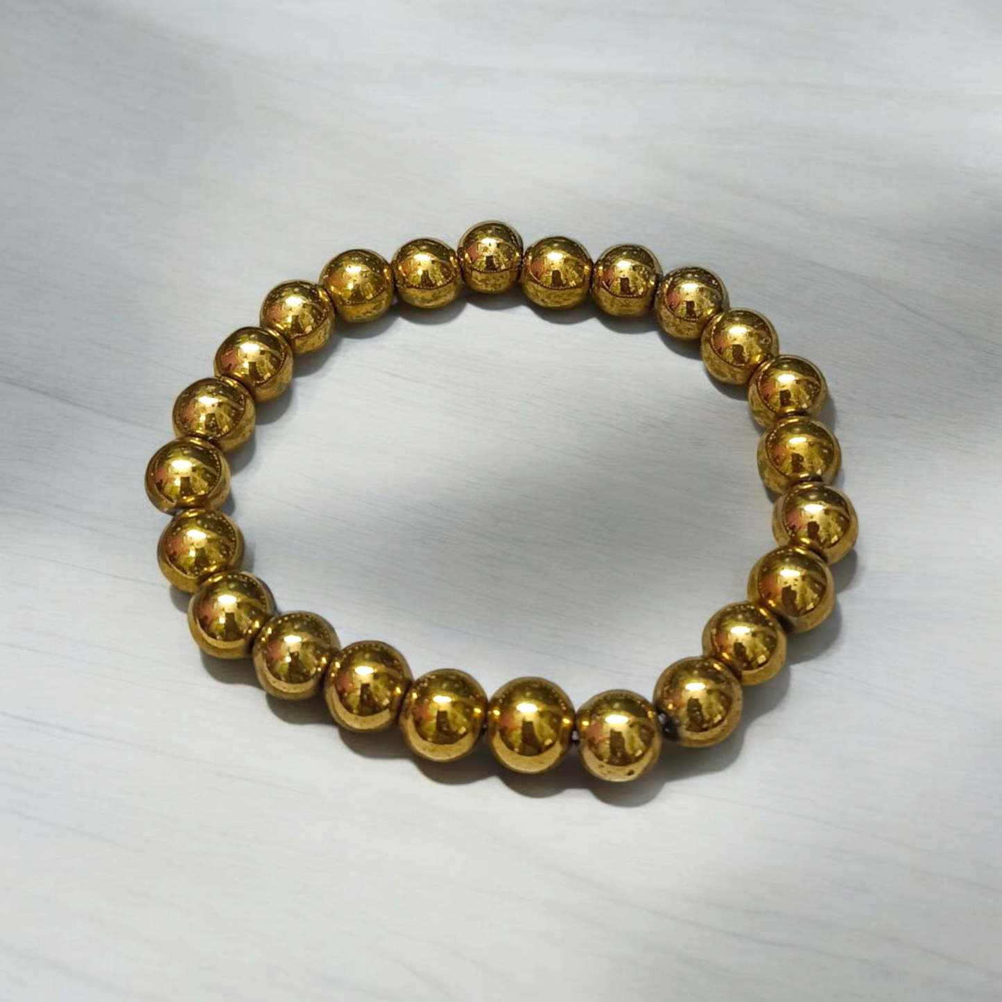 Golden Pyrite Bracelet 8MM Wearing View on Wrist Malawala
