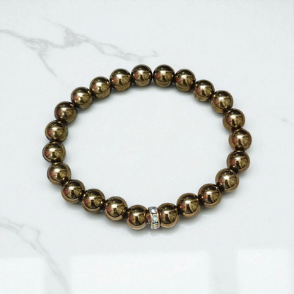 Golden Pyrite Bracelet made with polished 8mm beads, stretchable design for daily wear and spiritual use