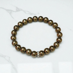 Golden Pyrite Bracelet made with polished 8mm beads, stretchable design for daily wear and spiritual use