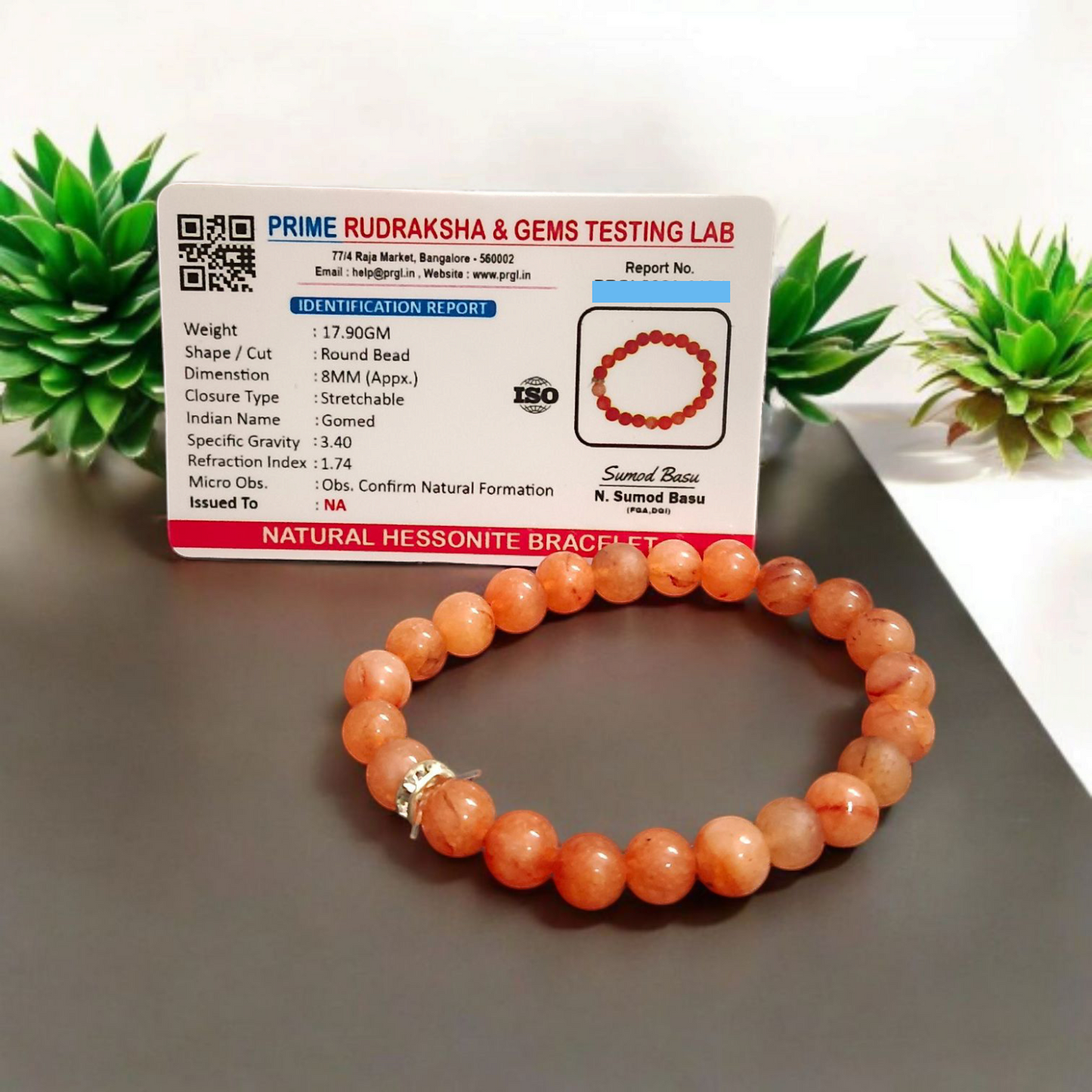 Gomed Bracelet - Natural Hessonite Garnet for Health & Protection with Lab Certificate - Malawala