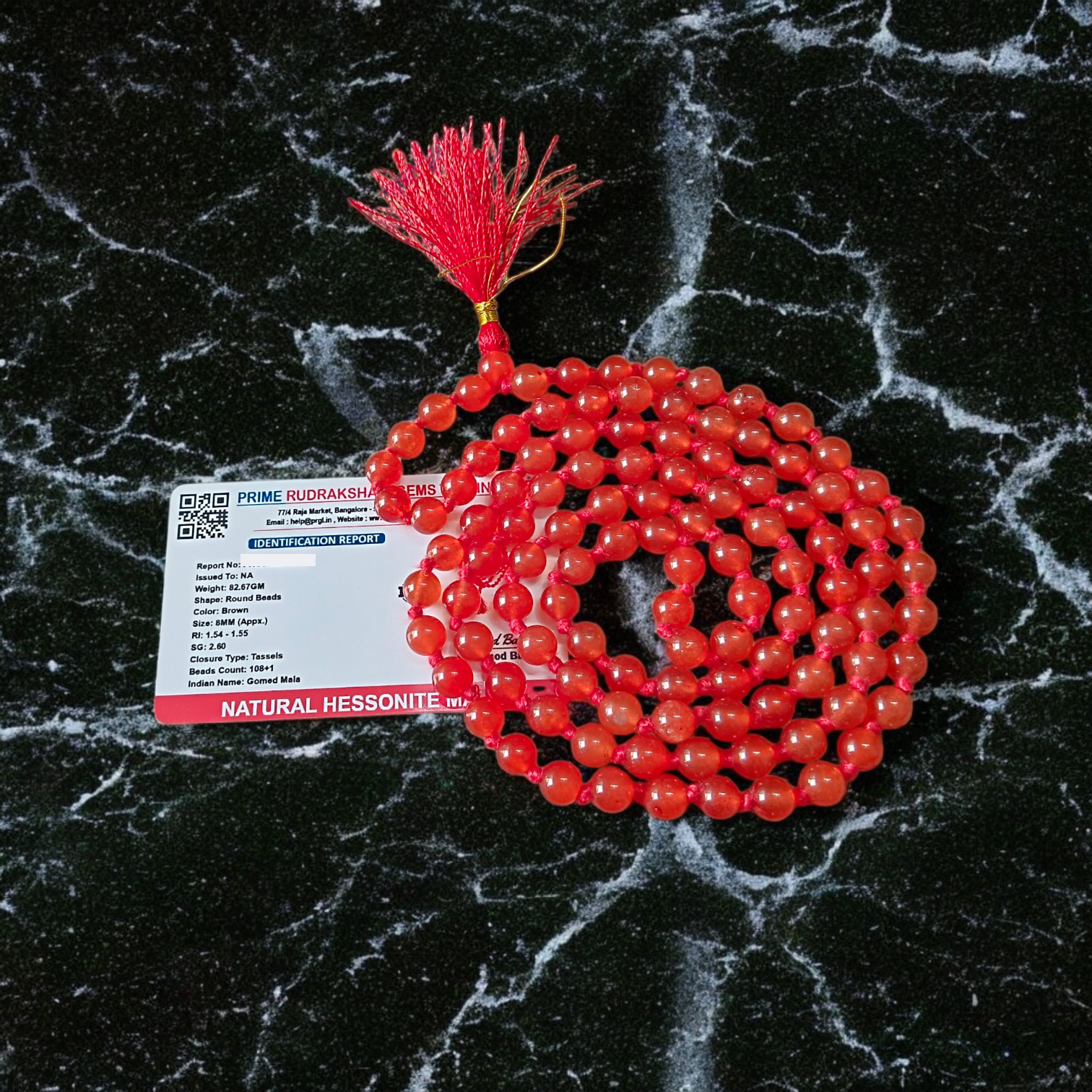 Gomed Mala - Natural Hessonite Garnet for Health & Protection with Lab Certificate - Malawala