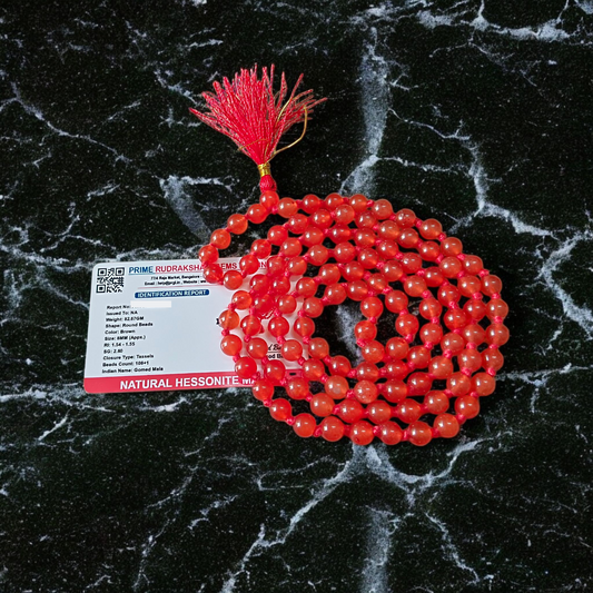 Gomed Mala Hessonite 108+1 Beads 8MM Lab Certified Malawala