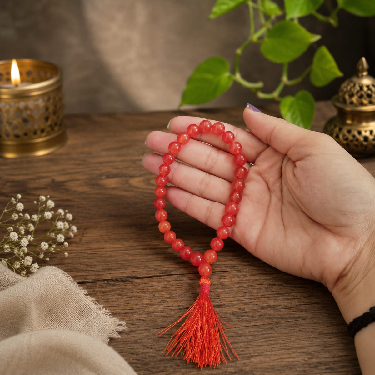 Gomed Mala Hessonite 8MM 27+1 Beads Lab Certified Malawala