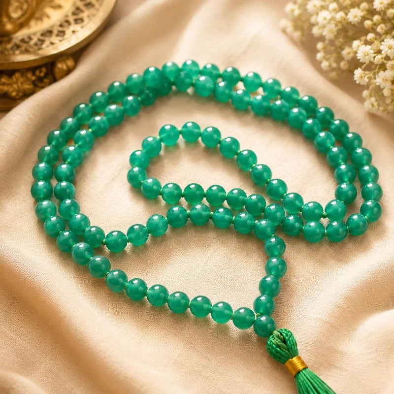 Green Agate Mala 8MM 108+1 Beads Lab Certified | Malawala