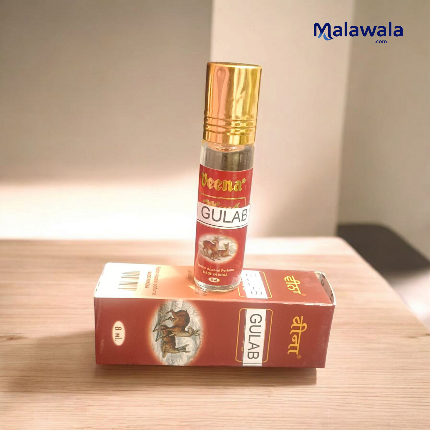 Gulab Attar | 8ML Roll-on by Veena | Premium Rose Perfume | Natural Floral Itra for Daily Wear & Pooja – Malawala