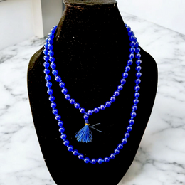 Blue Hakik Mala 8MM - Natural Blue Agate for Calmness & Communication with Lab Certificate - Malawala